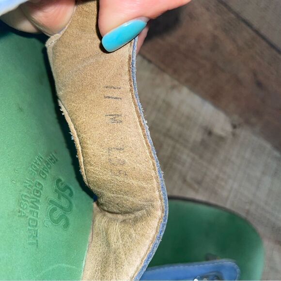 SAS Blue And Green Sanibel T-Strap Slide Leather Sandals. Size 11. - Picture 9 of 10